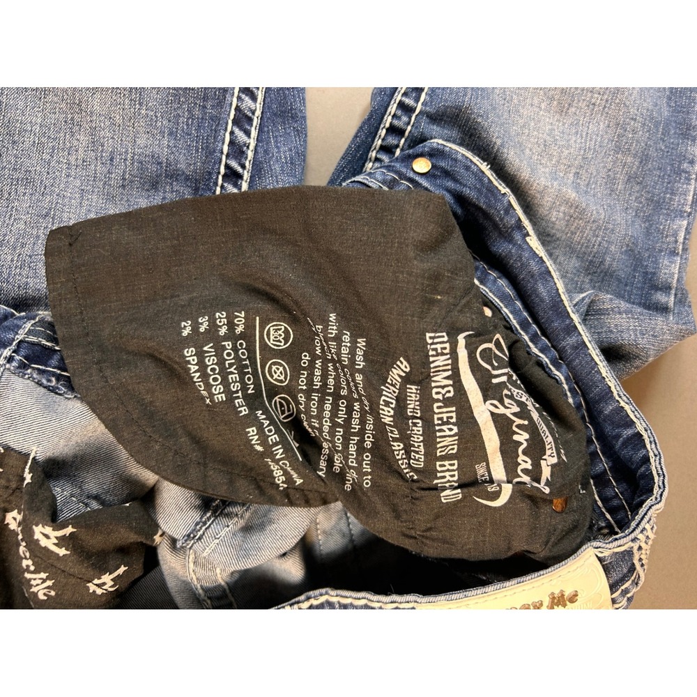 Answer Me Premium Denim Womens Bootcut Jeans Blue Thick Stitch Embroidered 33x32 - Picture 7 of 12